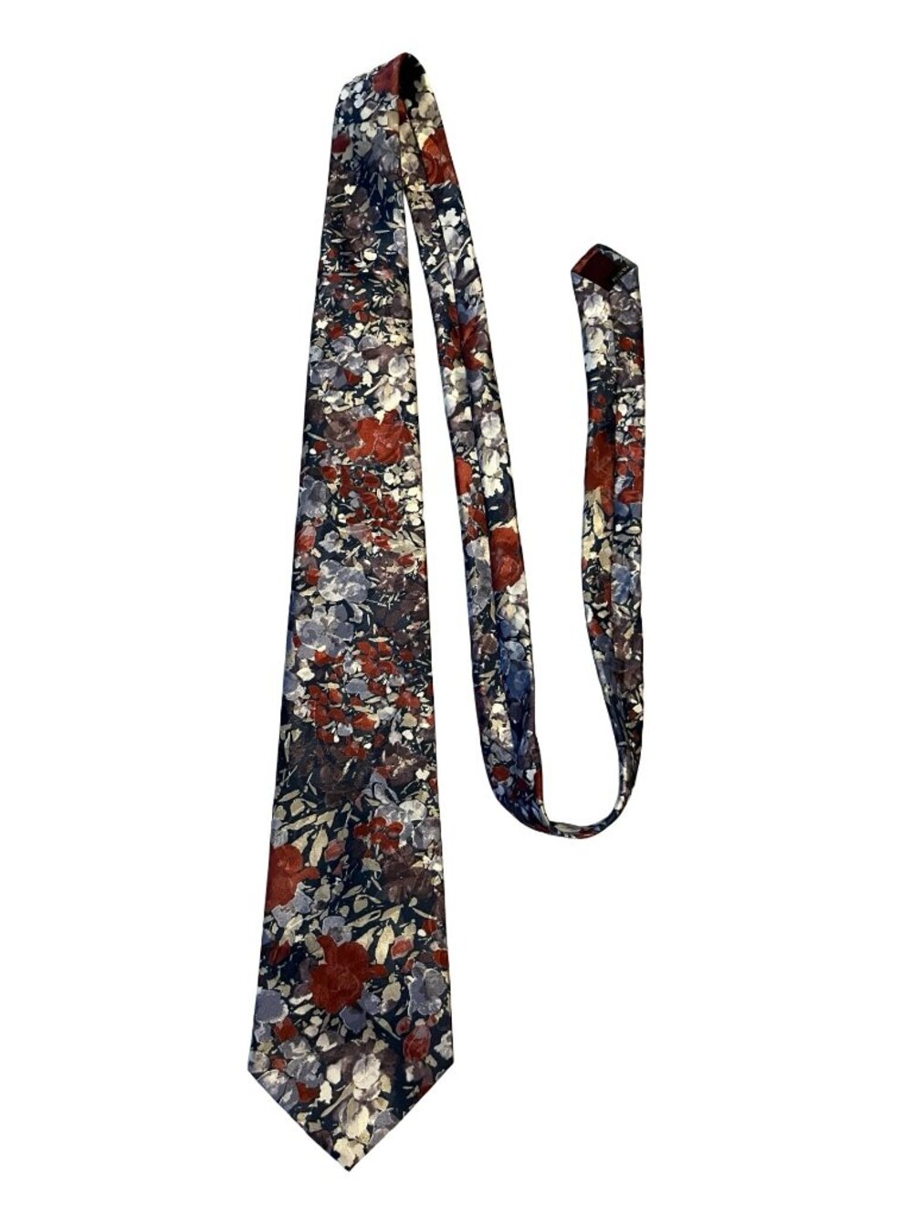 Gino Pompeii Floral Neck Tie Blue Red Vintage Style 100% Polyester